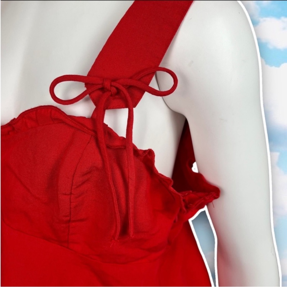 ZARA Flounce Peplum Ruffle Tie Strap Crop Top Red Coquette Retro Pinup Feminine - Picture 4 of 10